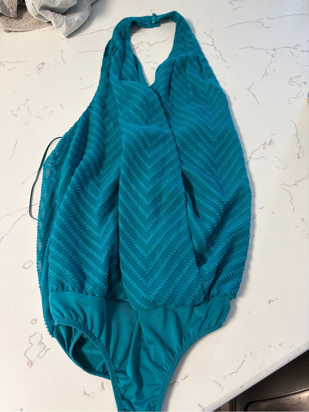GUESS Teal Chevron Halter Bodysuit